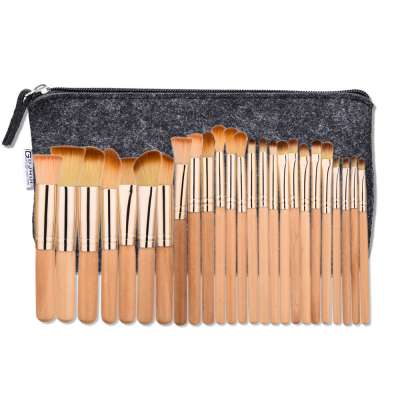 25pcs Wood Makeup Brushes Set Gold Eye Foundation Powder Eyeshadow Eyeliner Blush Brush Make Up Cosmetic Tools Kit